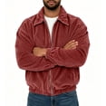 thumbnail image 5 of LODIENY Corduroy Bomber Jacket for Men with Pockets Long Sleeve Collared Zip Up Relaxed Fit Dropped Shoulder Jackets Red S, 5 of 7