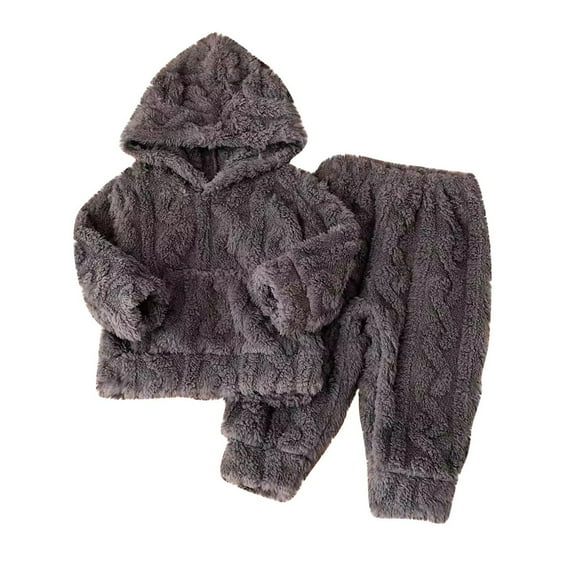 CHEEREAM Toddler Baby Boy Fleece Set Winter Pullover Tops Pants 2pcs Set Toddler Bear Sweatshirt Set Fluffy Pajamas Sets for 6 Month-3 Years