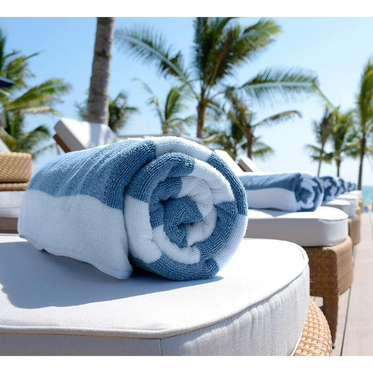 White Classic Beach Towels Oversized Light Blue Cabana Stripe Cotton Bath  Towel Large - Luxury Plush Thick Hotel Swim Pool Towels for Adults Super