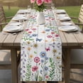 thumbnail image 4 of Spring Floral Table Runner - 48 Inch Long Pink Blue Flowers Butterfly Wooden Cotton and Linen Blended Dress Scarves Farmhouse Table Runner for Kitchen Dining, Coffee Table, 13" x 48", 4 of 8