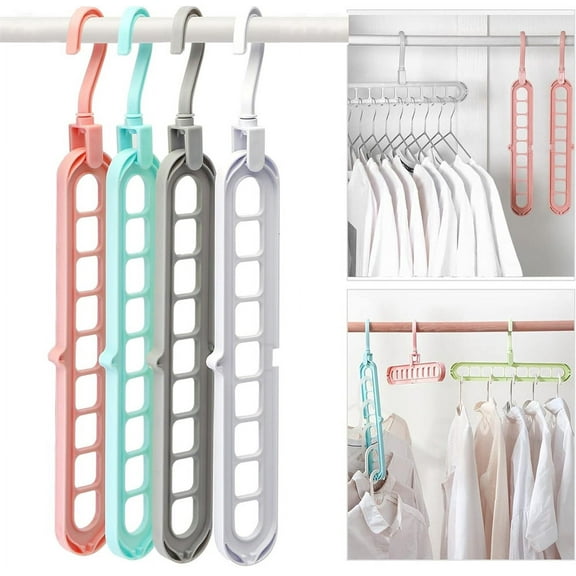 NOGIS 4 Pcs Space Saving Clothes Hangers, Clothes Hangers, Multifunctional Collapsible Hangers, Non Slip Plastic Hangers with 9 Holes, College Dorm Room for Wardrobe Closet Organizer