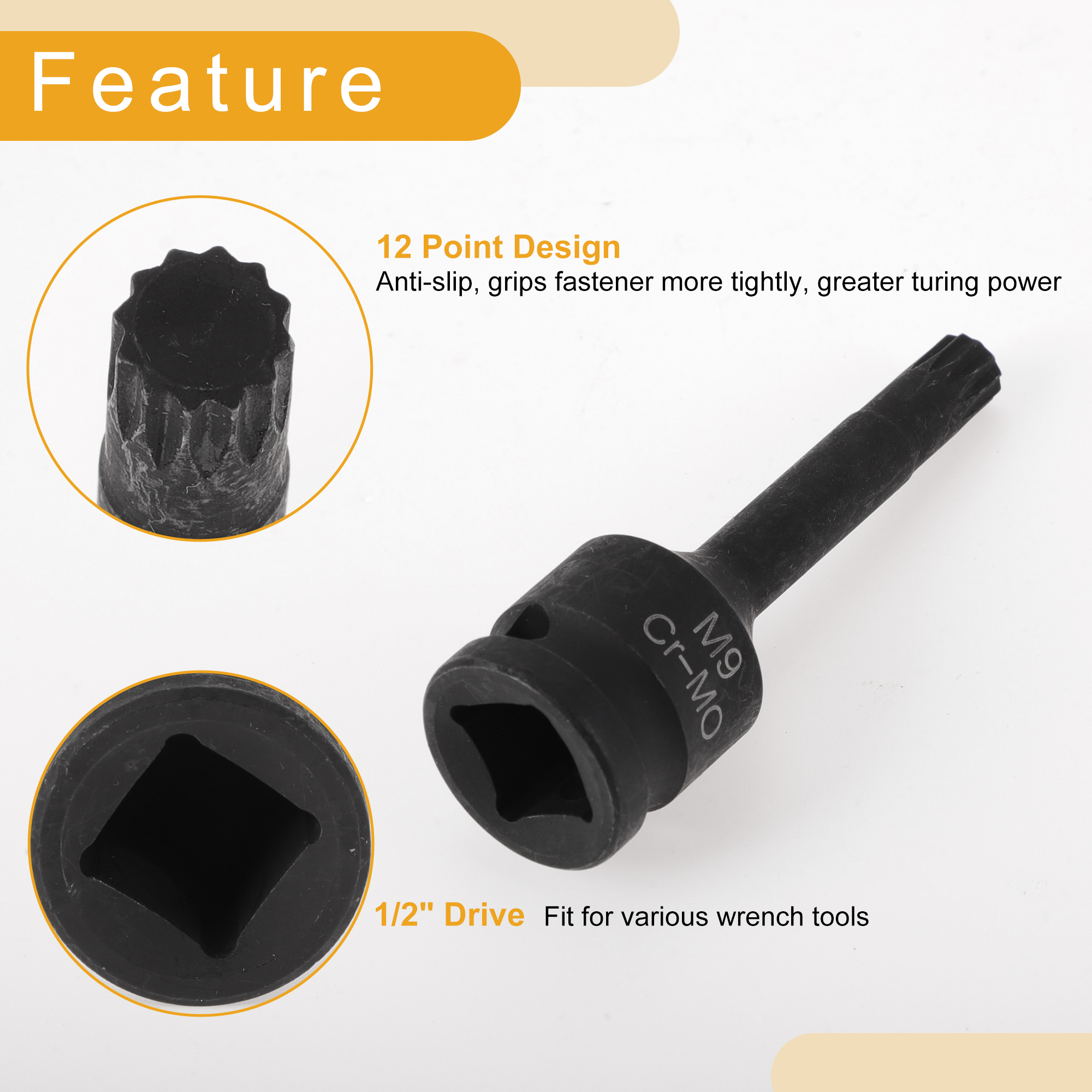 Unique Bargains 1 Pc 12 Point Impact Socket for Car Motorcycle Repair CR-MO Black
