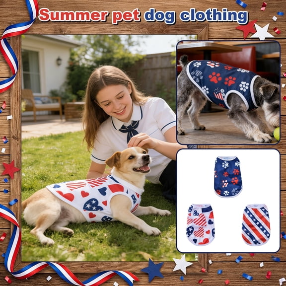 4th of July Vest for Dog American Flag Clothes Small Large Dog Apparel Pet Supplies Shirts (Red,S)