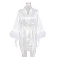 thumbnail image 2 of Jumpingount de plumaje blanco, albornoz de satén Sexy para mujer, camisón con cordones para novia, ropa de dormir femenina para boda Pijama METRO Jumpingount AP019196-02, 2 of 6