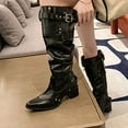 thumbnail image 5 of Viluyesy Tall Boots for Womens, Wide Calf Chunky Heels Pointed Toe Leather Fashion Slouch Boots Black US7, 5 of 6