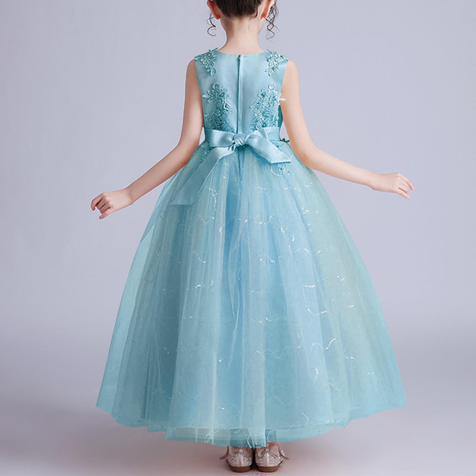 ATOGUTA Size 4T-14 Dress for Little Girls Kids Tulle Wedding Guest Party Birthday Bridesmaid Communion Pageant Prom Ball Gown Light Blue