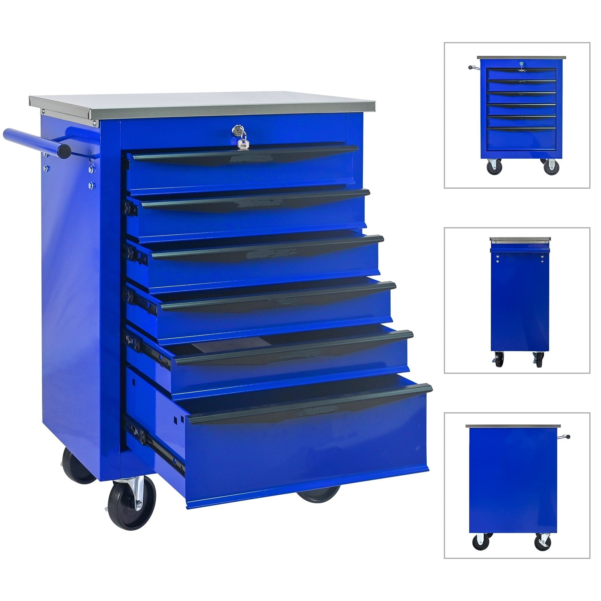 6 Drawers Tool Cart on Wheels,Lockable Multifunctional Metal Rolling Tool Chest