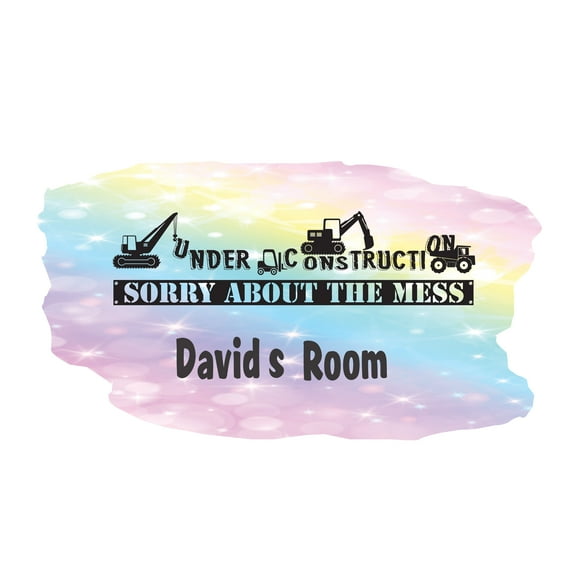 CONSTRUCTION - Multicolored Background Construction Themed Decoration Trucks Funny Quotes Design Customized Name Vinyl Home Kids Bedroom Playroom Wall Decal 20" x 12"