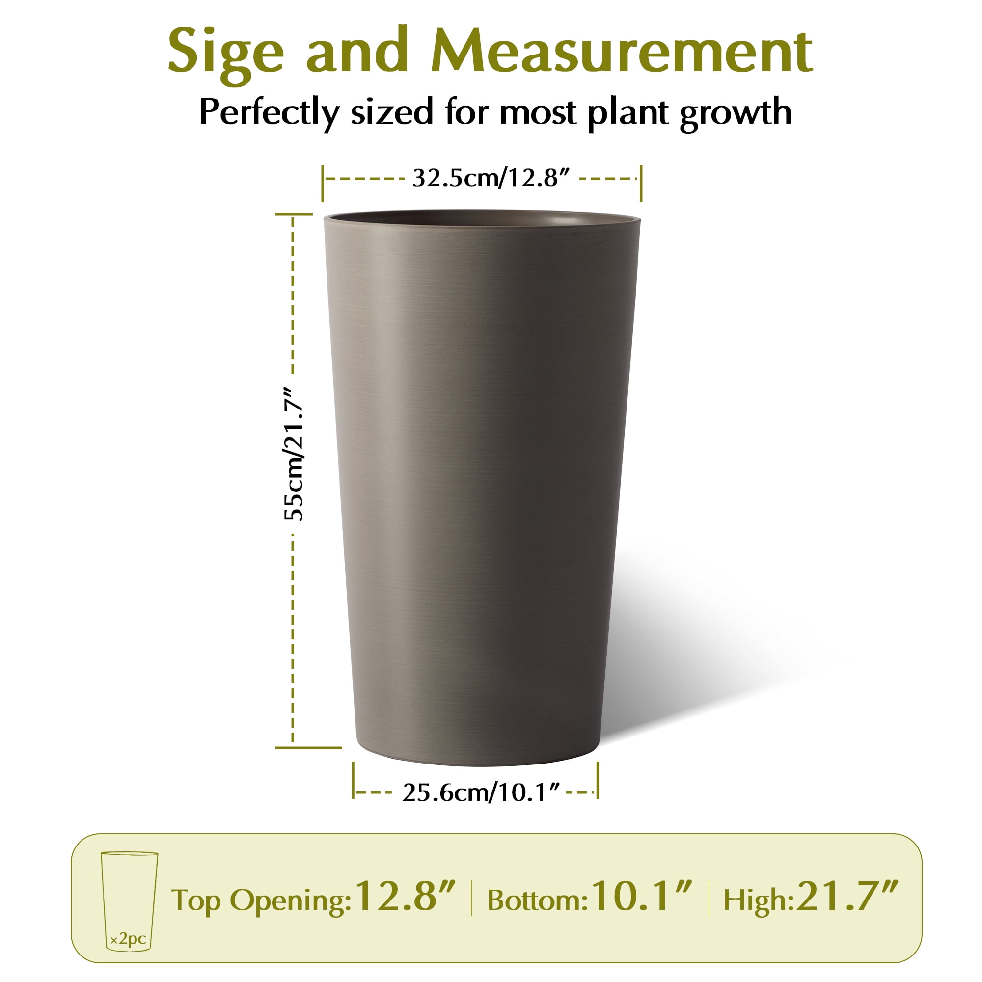 Modern Tall 21.7in Planters 2 Pack for Outdoor Plants