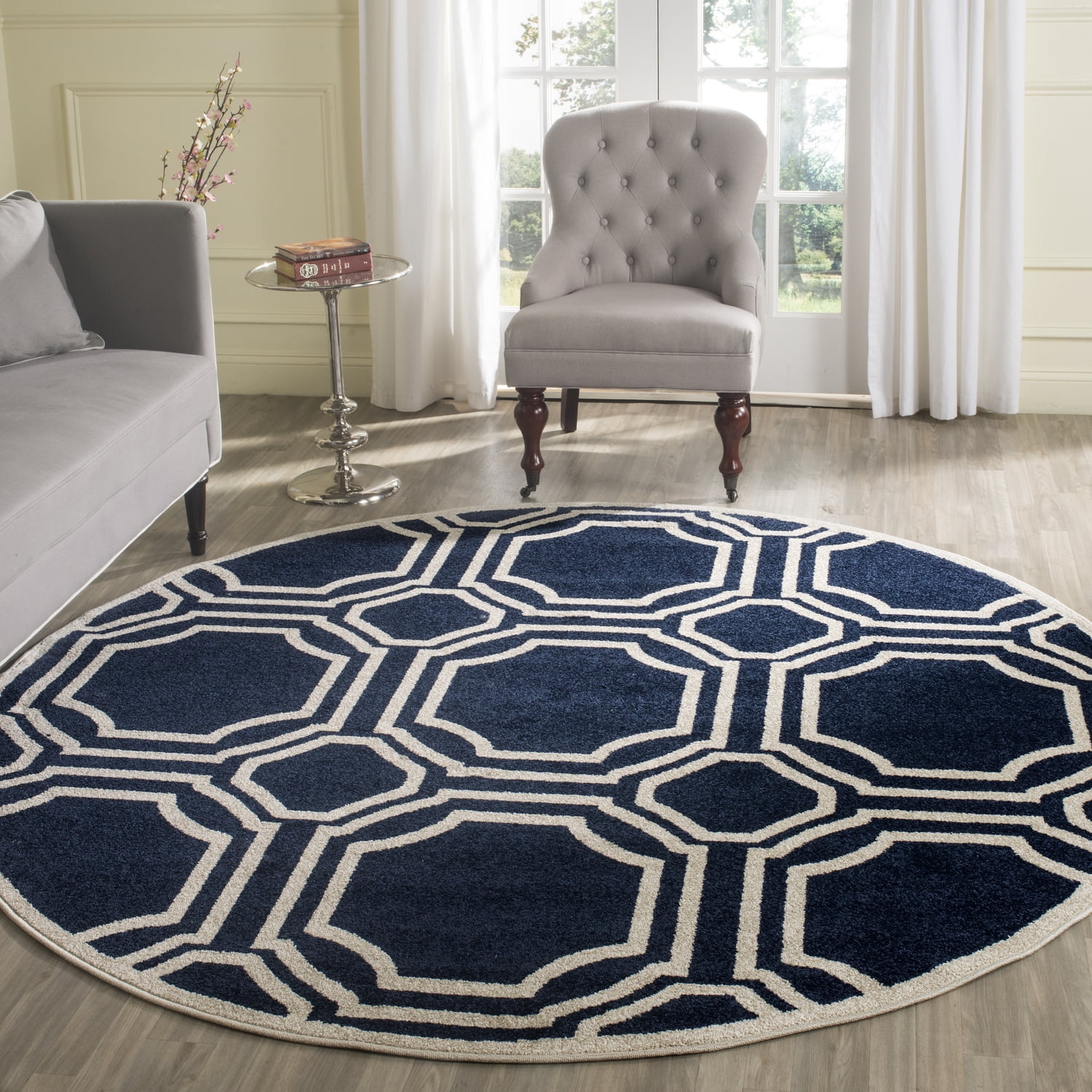 Safavieh Amherst Winnie Geometric Area Rug, Navy/Ivory, 5' x 5' Round