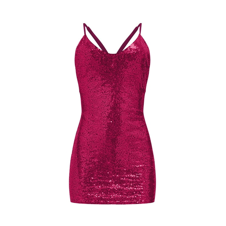 hot pink and gold prom dress ZAPAKA Women Hot Pink Prom Dress Mermaid Halter Sequin Evening Dress With Slit, Fuchsia / US16W