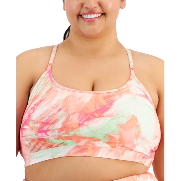 Plus Size Low-Impact Printed Sports Bra Pink Shock 1X