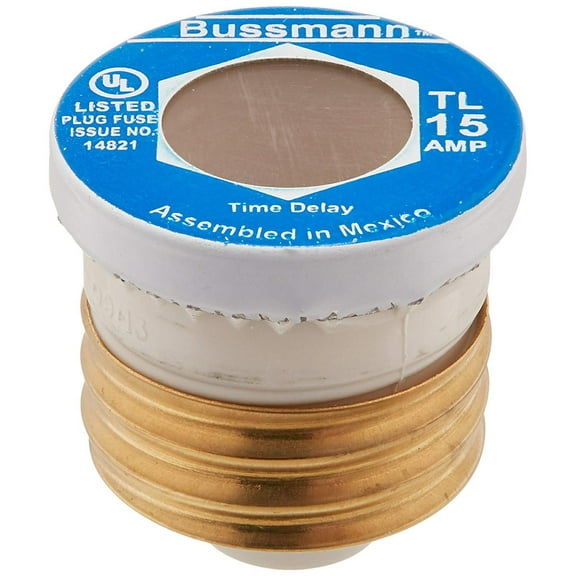 Bussmann TL-15 Medium Duty Time Delay Plug Fuse - 125 VAC, 15 Amps, 10 kA