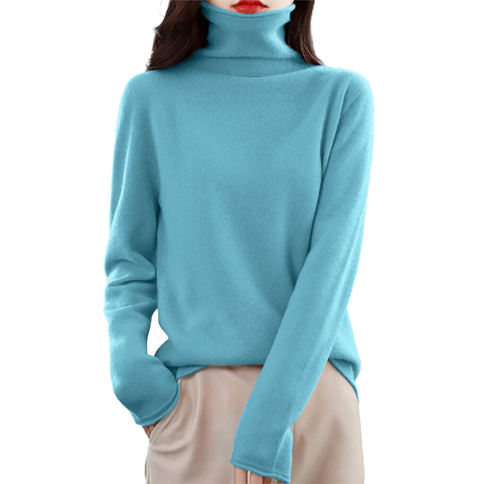MIASHUI One-Piece Fall Winter Stacked Neck Wool Sweater Slim Fit 
