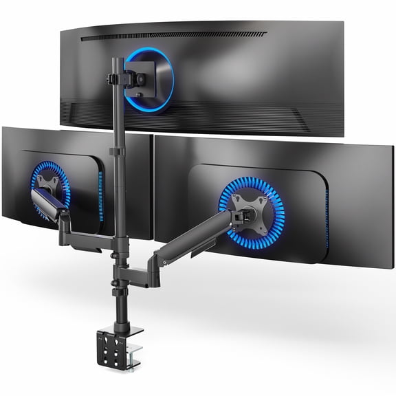 VIVO Triple Monitor Desk Mount, 2 Mechanical Arms 1 Fixed Arm, Screens 32"-49”