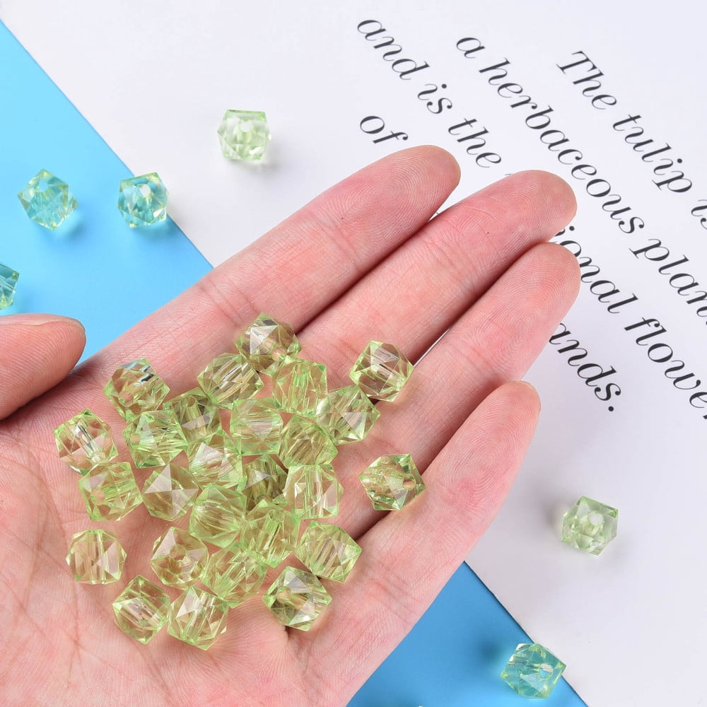 500g Transparent Acrylic Beads Faceted Square Light Green 8.5x9.5x9.5mm Hole: 2.5mm about 1070pcs/500g