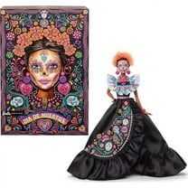 Barbie Signature Doll, 2024 Día De Muertos Collectible in Black Dress with Blue Ruffle Top, Embroidered Print, and Colorful Accessories