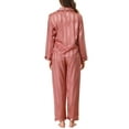 thumbnail image 3 of INSPIRE CHIC Women's Satin Pajamas Stripe Lounge Nightshirt Button Down Tops with Pants Pj Sets S Pink, 3 of 6