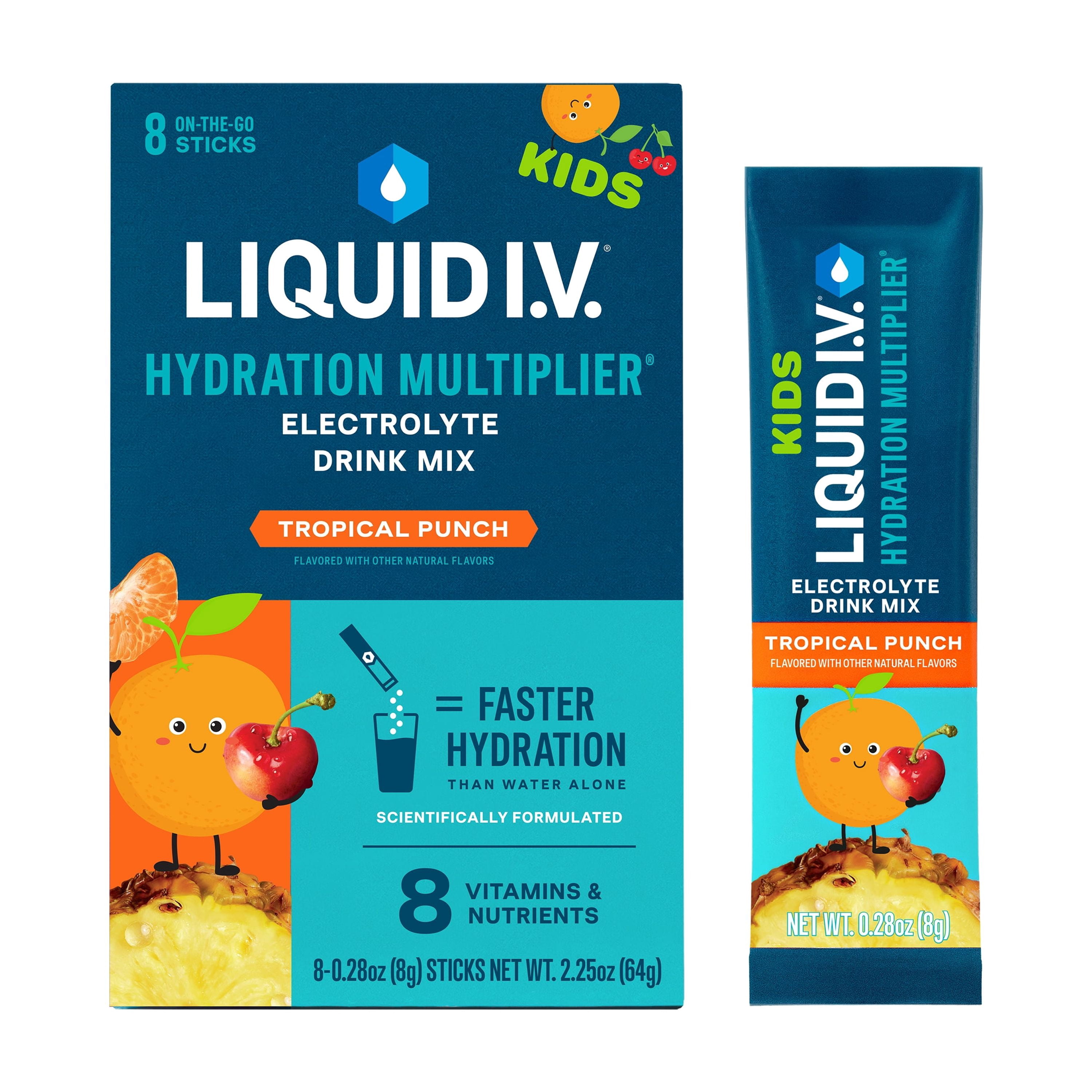 (3 pack) Liquid I.V.® Tropical Punch Hydration Multiplier® for Kids Powdered Electrolyte Drink Mix, 8 Count Packets