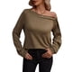 thumbnail image 1 of Jersey de mujer con hombros descubiertos, manga larga, Color puro, sudadera, blusa para otoño invierno, caqui 3XL, 1 of 5