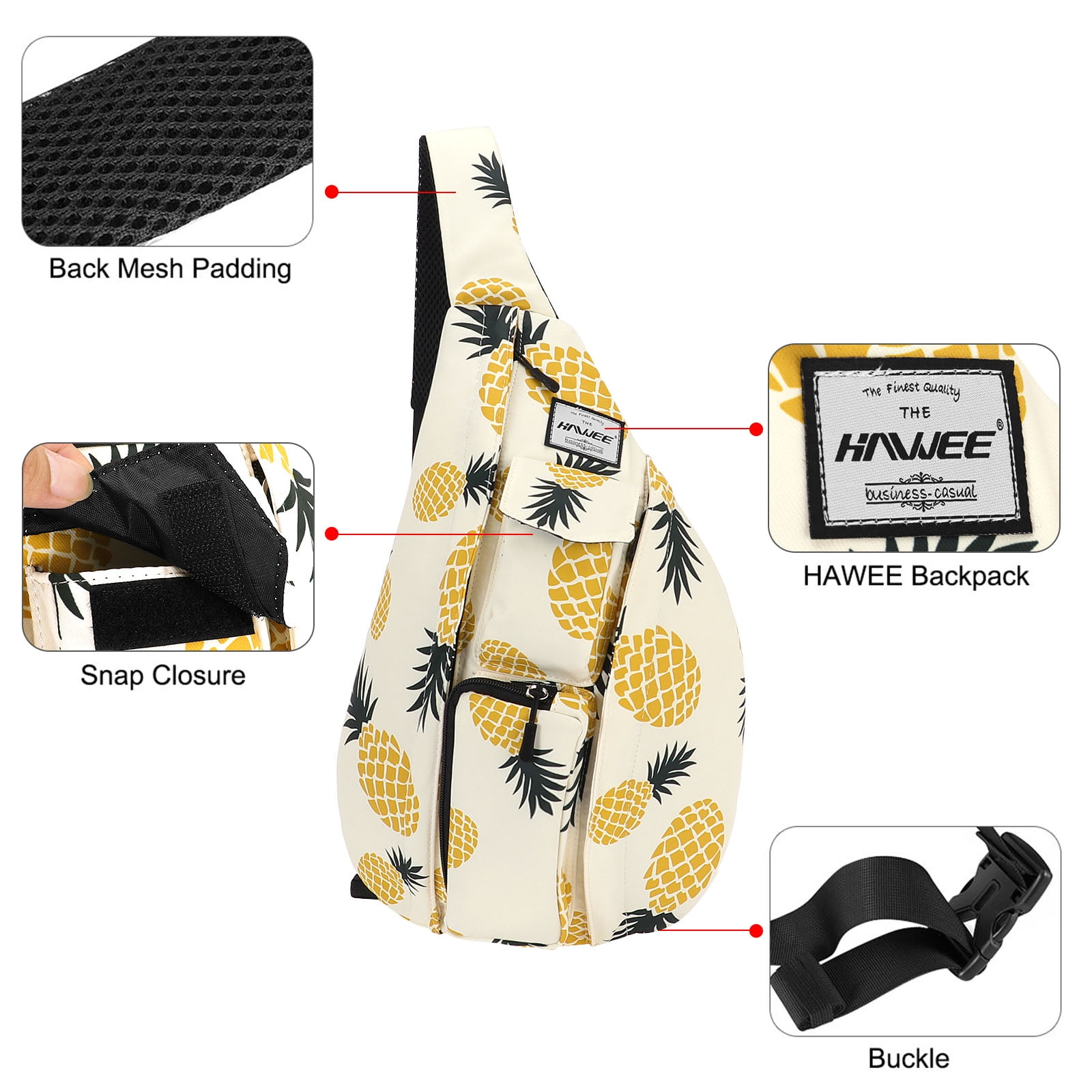 HAWEE Sling Bag for Women Crossbody Daypack Waterproof Fabric Shoulder Bags, Pineapple