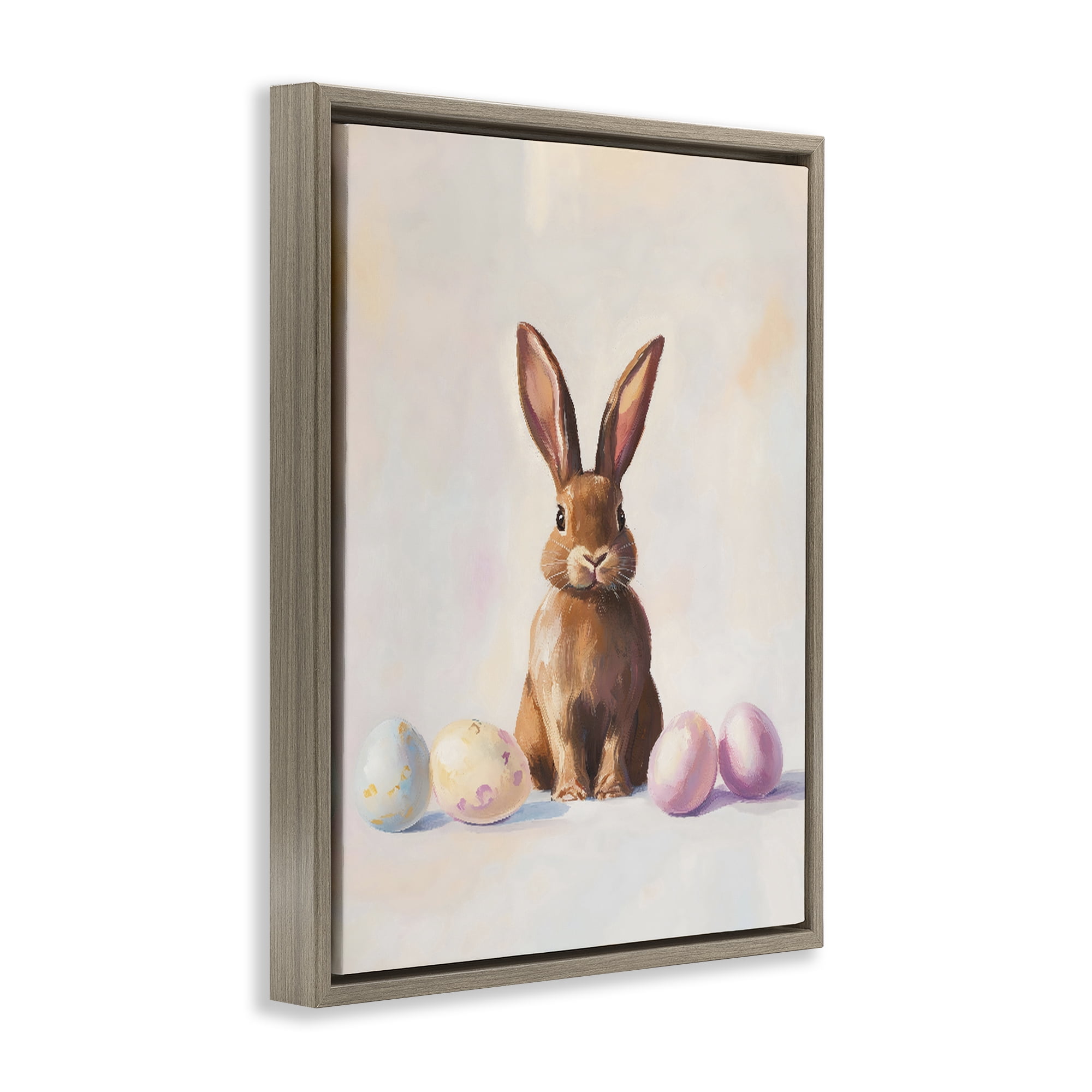 Stupell Industries Easter Bunny with Pastel Eggs Brown Framed Floater Canvas Wall Art, design by The Prints Vibe