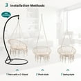 thumbnail image 6 of Macrame Hammock Hanging Cotton Kits, Chair Rope Swing with Hand-Woven Rope, Steel Spreader Bar Anti-Slip Rings, Cream White, Easy Assembly, Soft, Safe, for Indoor Yard, 6 of 7