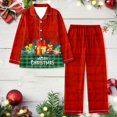 thumbnail image 2 of Pijamas a juego Gibobby Conjunto de pantalón de Manga larga con de nieve informales para vacaciones de Papá Noel con estampado de solapa navideña para mujer Vino S, 2 of 3