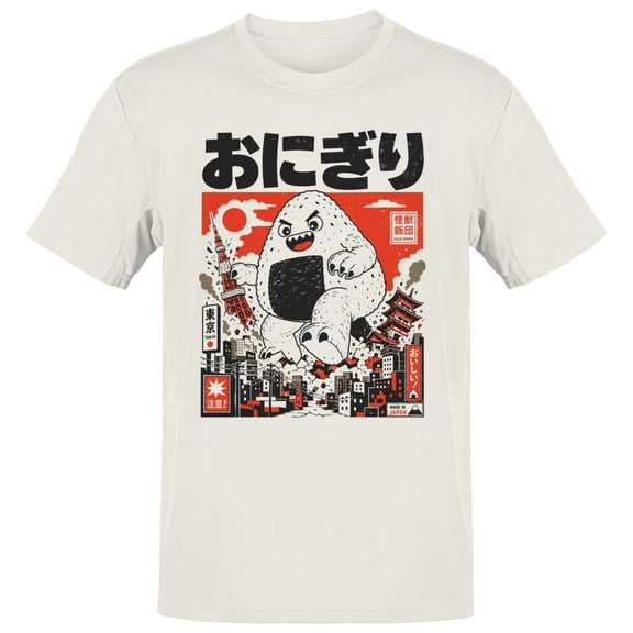 Smartprints Onigiri Kaiju Monster Japanese Art Men's T-Shirt Off White, Cotton, S