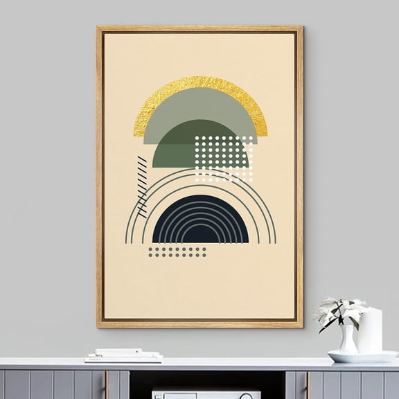 IDEA4WALL Frame Wall Art Gold, Green & Black Semi Circle & Line Art Mid-Century Modern Display Abstract Shapes Illustrations Wall Decor Boho Chic Minimal for Living Room, Office - 24"x36" Natural
