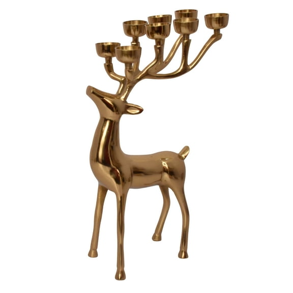 Cast Aluminum Standing Reindeer Tealight Holder, Gold, 20", by My Texas House