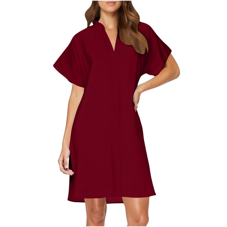 gljltg Ladies Solid Color Short Sleeve V-neck Light Mature Loose Dress with  Print Pattern for Women, Ladies, Spring Summer, Suitable for Casual, Party,  Daily, Beach, Stylish Fashionable - Walmart.com