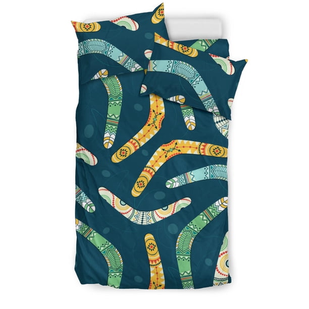 Juego de cama de fondo oscuro con estampado aborigen Boomerang
