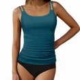 thumbnail image 2 of qelini Tankini Swimsuits for Women Crew Neck Bikini Set Solid Color Swimwear Summer Beach Vocation, 2 of 3