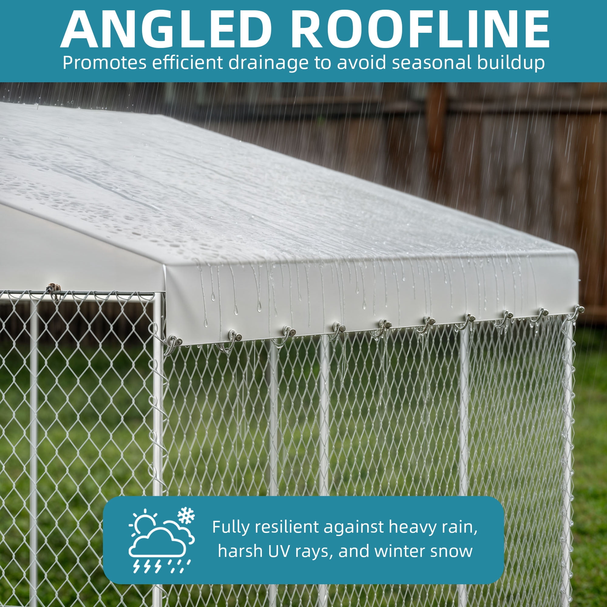 ModFusion 14.8×14.8×7.9FT Heavy Duty Outdoor Dog Kennel, Rotating Feeder Bowls & UV-Resistant Waterproof Cover, Yard Dog Enclosure for Medium Large Dogs