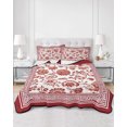 thumbnail image 2 of Full Size Quilt Bedding Set, Red Floral Reversible Summer Quilt 3 Pieces, Vintage Flowers Botanical Farmhouse Greek Key Lightweight Bedspreads Coverlets with 2 Pillow Shams for All Seasons, 2 of 5