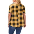thumbnail image 3 of Camiseta de manga corta con estampado de cuello redondo para mujer, camiseta holgada informal a la moda con dibujo de cuadros para mujer, camiseta con cuello redondo amarillo 4XL, 3 of 5