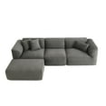 thumbnail image 3 of 122" Velvet Sofa with Movable Footstool & 3 Throw Pillows, 4-Seater L-Shape Modular Sofa with 27'' Deep Seat, Upholstered Sleeper Couches for Living Room Bedroom, No Assembly Required, Gray, 3 of 9