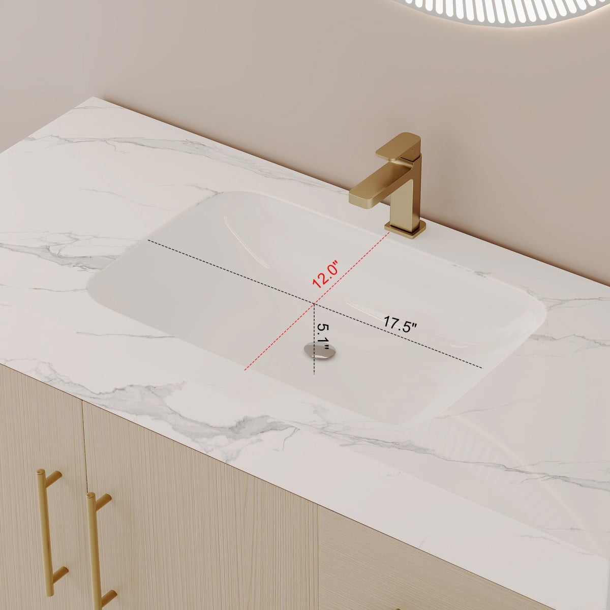 36" Bathroom Vanity with Sink, Freestanding Bathroom Vanity Cabinet with Sintered Stone Top, Seamless Ceramic Basin, Gold Stainless Steel Legs, Storage Drawers & Open Shelf, White &Wood