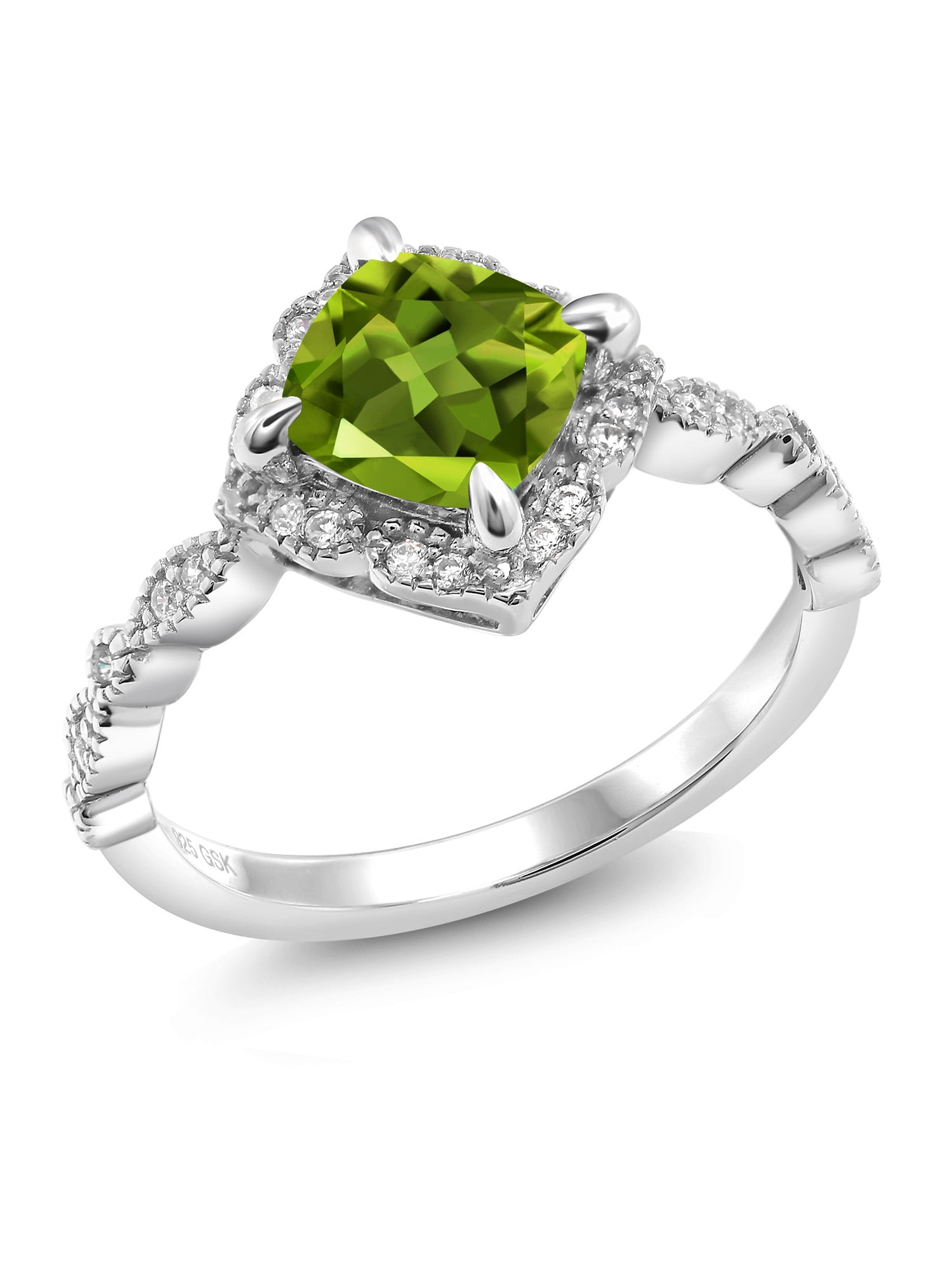 2.23Ct Oval Peridot & Diamond Criss Cross Women's Ring With 10k White Gold Over 