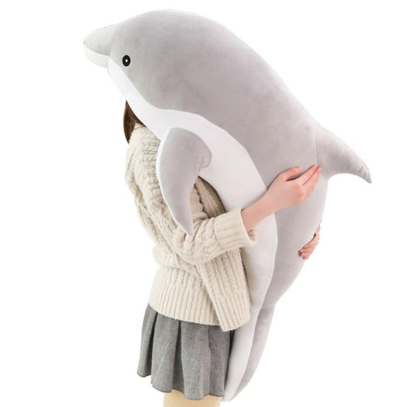 Falleo Clearance Soft Plush Toy Cute Large Dolphin Shape Comfortable Multifunction Portable Stuffed Plush Animal Doll Pillow for Home Office Grey 50cm