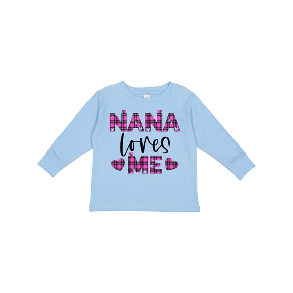 Inktastic My Nana Loves Me Hearts in Pink Plaid Boys or Girls Long Sleeve Toddler T-Shirt