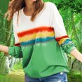 thumbnail image 5 of Womens Long Sleeve Crewneck Color Block Sweatshirt Tops Casual Striped Printed Loose Fit Shirts Blouses Tunic Tops, 5 of 7