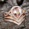 thumbnail image 2 of 3pcs 5.25 Carat 11x8mm Pear Cut Morganite Ifinity Diamond Moissanite Bridal Ring Set 10k Rose Gold, 2 of 6