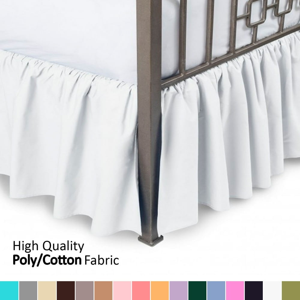 Ruffled Bed Skirt with Split Corners Queen, White, 14" Drop