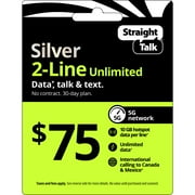 Straight Talk $75 Silver 2-Line Unlimited 30-Day Prepaid Plan + 10 GB Hotspot Data + Int'l Calling e-PIN Top Up (Email Delivery)