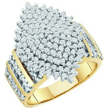 Dazzlingrock Collection 1.15 Carat (ctw) 10K Round Cut White Diamond Ladies Cluster Right Hand Ring, Yellow Gold, Size 7