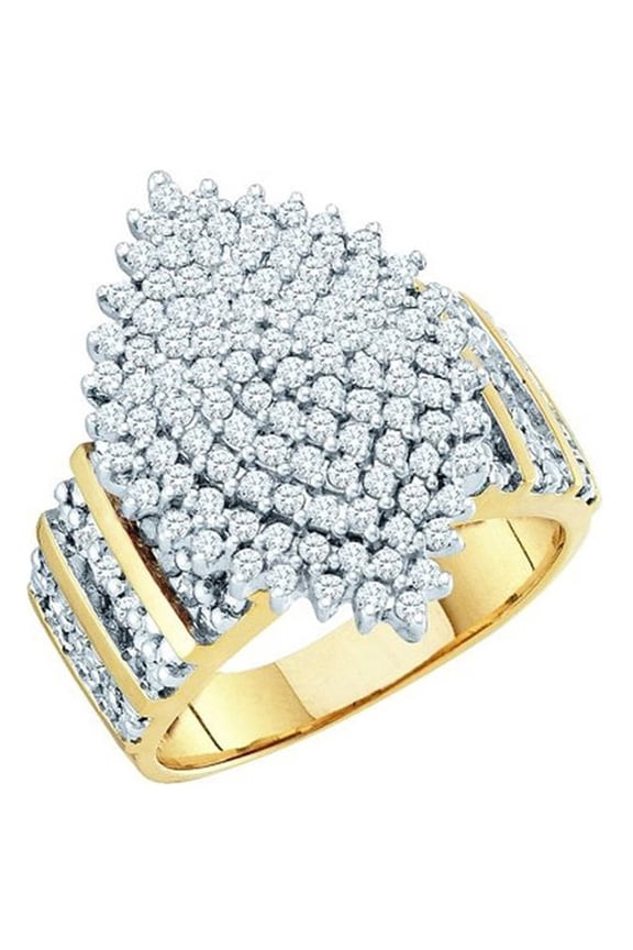 Collection 1.15 Carat (ctw) 10K Round Cut White Diamond Ladies Cluster Right Hand Ring, Yellow Gold, Size 7