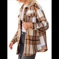 thumbnail image 3 of Ropa de Mujer para y Otoño, Elegante, de Larga, con Solapa, Holgada, A Cuadros, Chaqueta y Camisa de Franela con Botones. Albaricoque L, 3 of 8