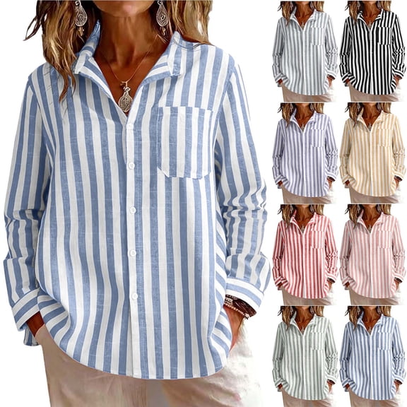 Women's Loose Fit Flannel Striped Turn Down Collar Top Shirt Blouse Long Sleeve Casual Daily Wear Business Office Travel Fashion Essential Gift | Sopatenor,Black XL